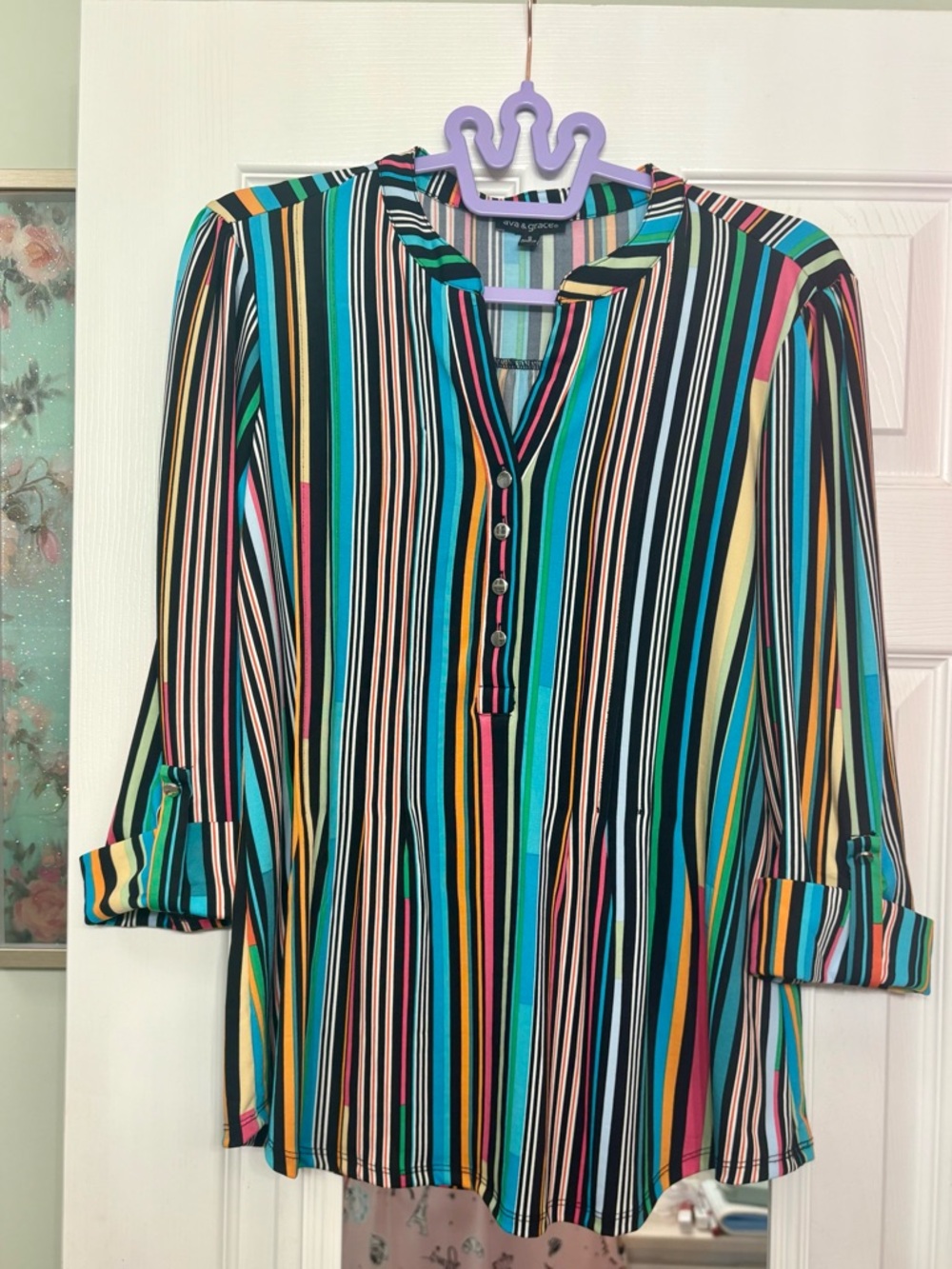 Ava & Grace Multicolor Vertical Stripe V-Neck Blouse